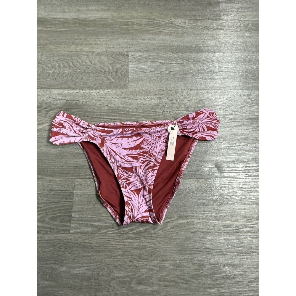 Victoria's Secret Pink Mahogany Tropical Palm Ruched Bikini Bottom XL NWT
